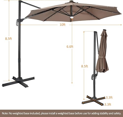 Miniatura 4 de Tangkula Paraguas voladizo de patio de 10 pies con 28 luces LED, paraguas compensado con energía solar para exteriores con poste de aluminio,
