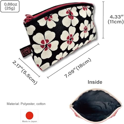 Miniatura 10 de Terra Distribution Pequeña bolsa de maquillaje para monedero fabricada en Japón Bolsa de cosméticos con diseño tradicional de Edo Komon, Flor de