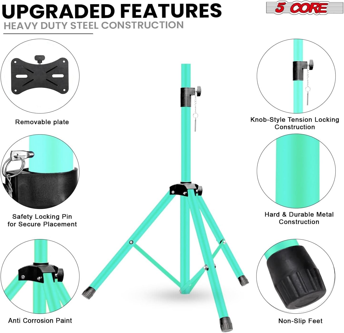 5 Core Speaker Stand Tripod Heavy Duty Adjustable Pair for PA DJ Stage & Event Telescoping Height up to 54″ Universal 35 mm Mount with Carry Bag - SS HD 2 PK 4.5 FT GR WB