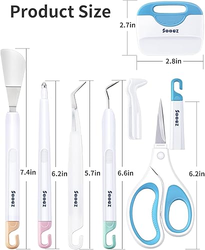 Miniatura 6 de Sooez Weeding Tools for Vinyl, 6PCS Basic Tools Set for Cricut, Precision Craft Vinyl Tool Kit, Scoring StylusWeeder, ScraperSpatulaTweezersScissors