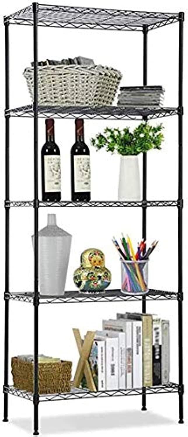 5-Tier Shelf Shelving Storage Unit Metal Organizer Wire Rack Carbon Steel Kitchen Stand Storage Shelf Standing Shelf Units (Black 5-Tier)