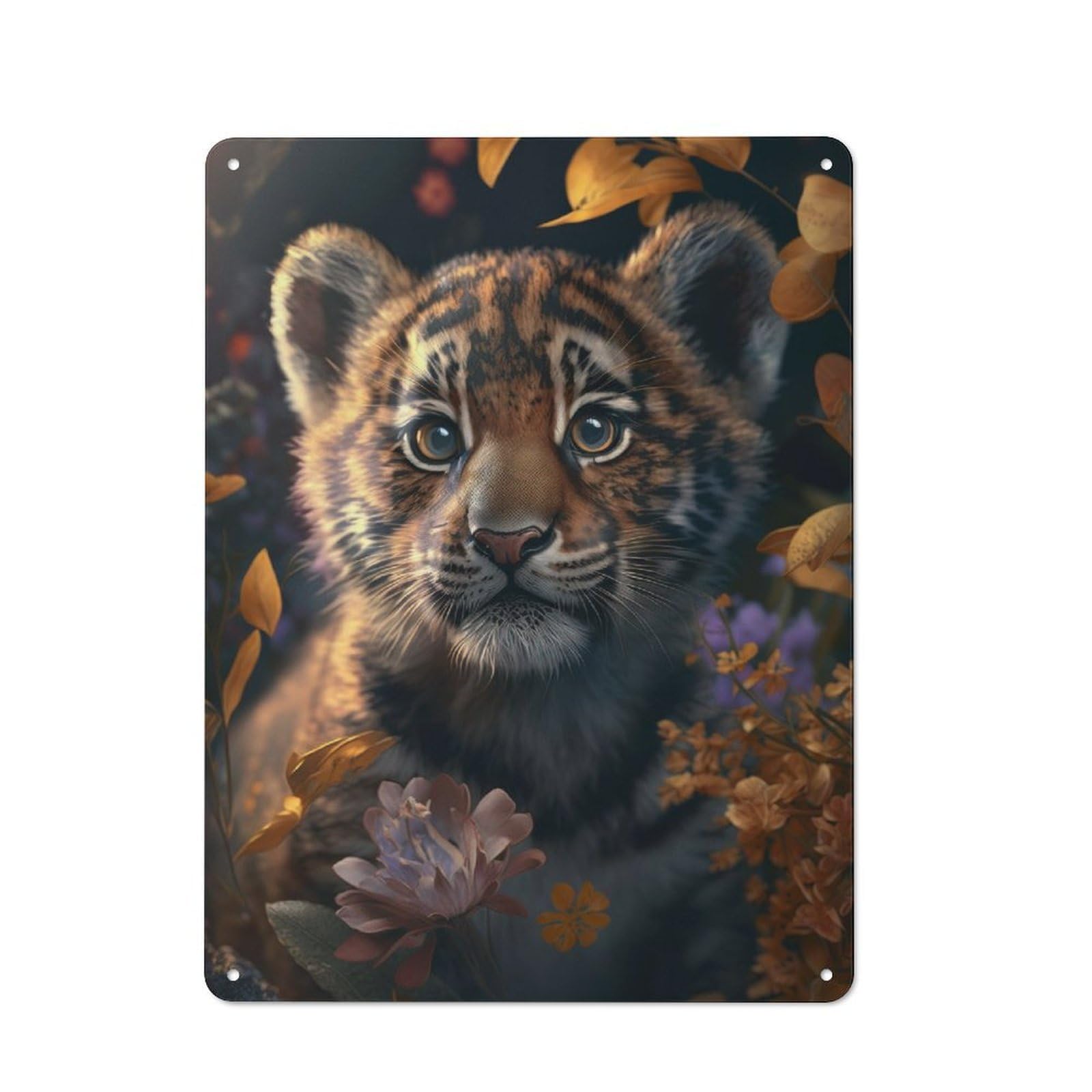 Junmoney Cute Little Tiger Cub Metal Plaque With Design 40X30cm, Cosy Diner Style Decor For Coffee Bar, Kitchen, Bistro Or Tea Corner