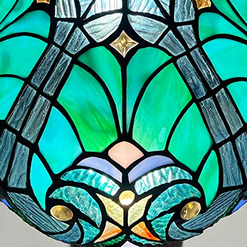 Cotoss CB124383TL Tiffany Table Lamp Sea Green Stained Glass Table Light Antique Style Medium Size Desk Lamp Victorian Vintage Beside Reading Lamp thumb #2