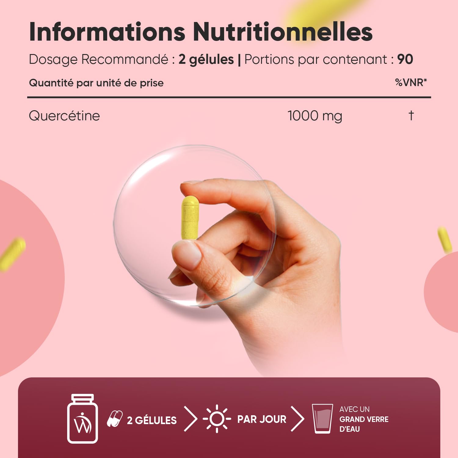 Quercetine 1000mg, 180 Gélules Vegan, Issue d'Extrait de Fleur Sophora Japonica, Quercétine pour 3 Mois, Complément Flavonoïdes et Polyphénols sans Stéarate de Magnésium