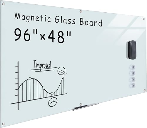 Miniatura 18 de Mifuro Pizarra magnética de cristal, 72 x 48 pulgadas, para pared, sin marco, pizarra de borrado en seco para oficina, hogar y escuela, color blanco