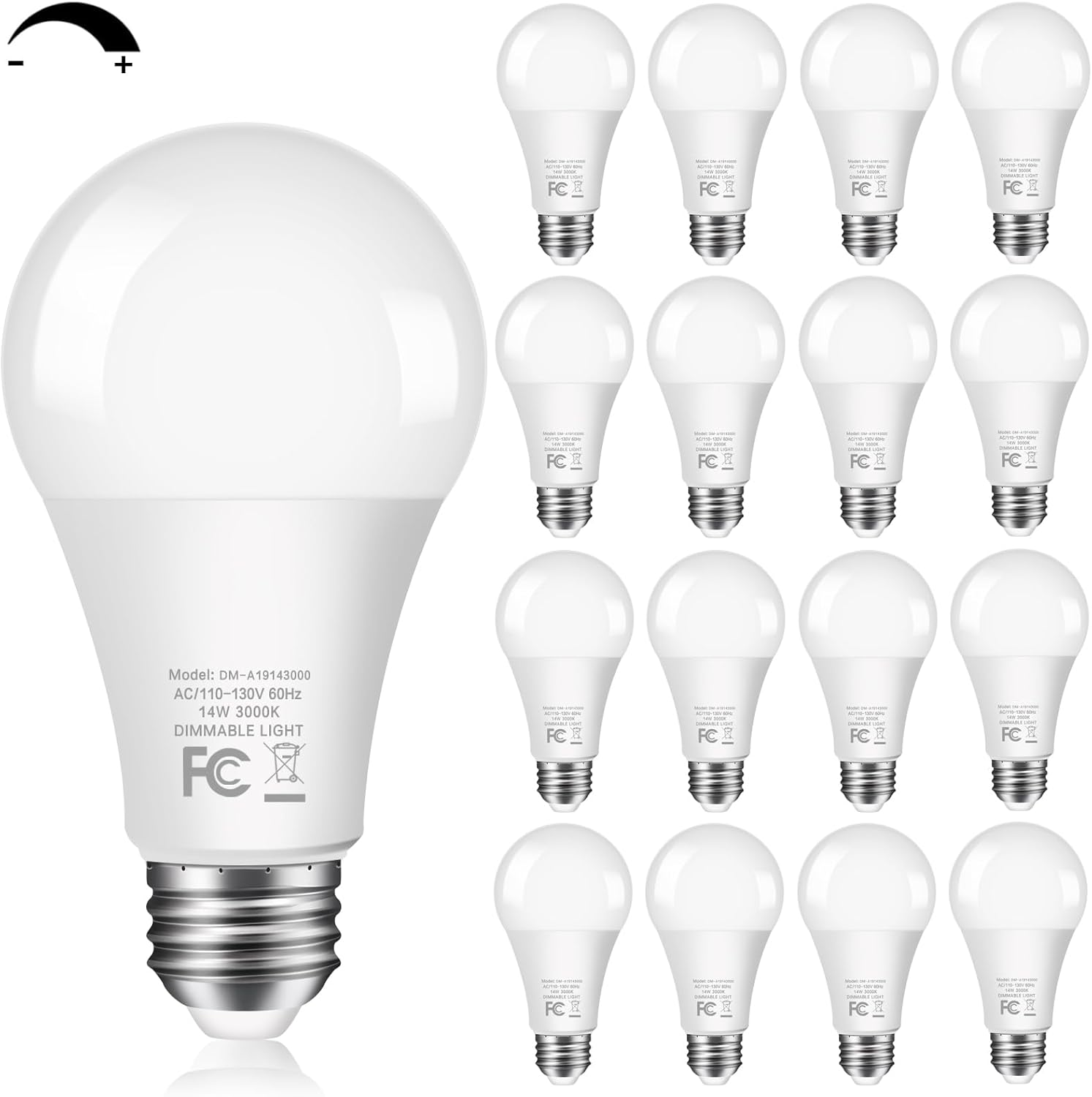 16-Pack Dimmable Light Bulbs - 100W Equivalent, A19 LED Bulbs 1500LM, Warm White 3000K, No Flicker, E26 Base for Kitchen, Bedroom, Office 3000k Warm White 16 Packs
