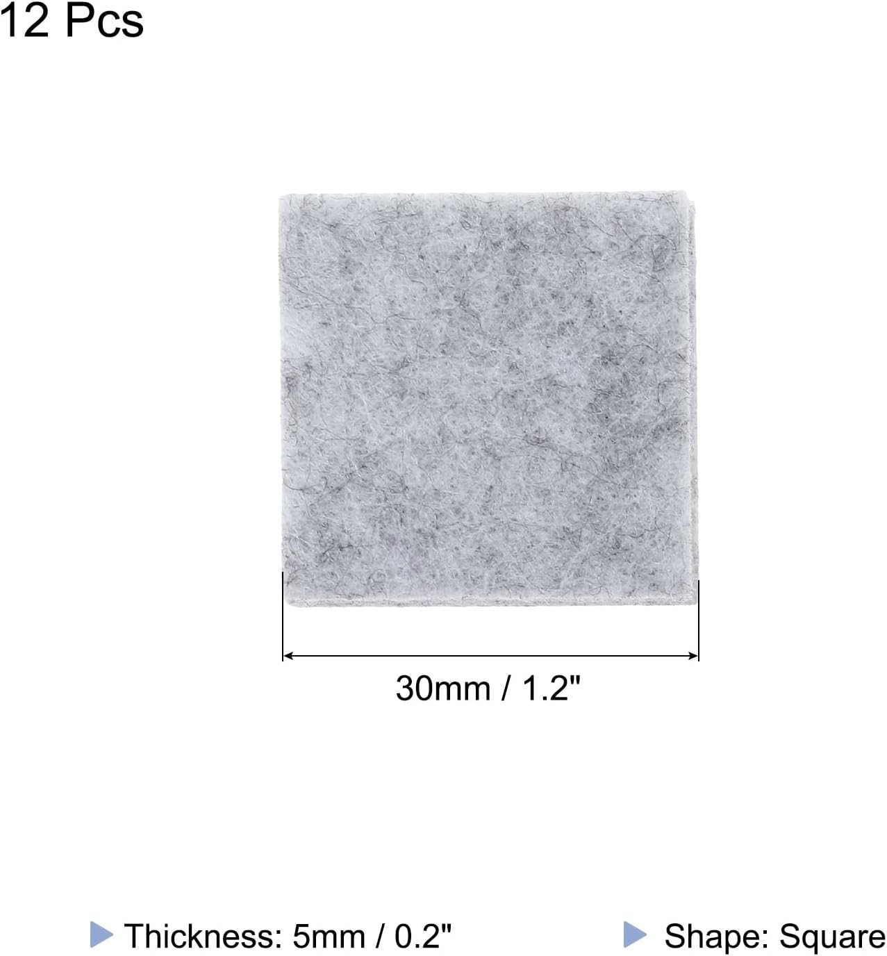 MECCANIXITY 12pcs Square Felt Furniture Pads, 1.2x1.2 Inch Small Felt Chair Leg Floor Protectors Prevent Scratches Self Adhesive for Furniture Hard Floor, Gray