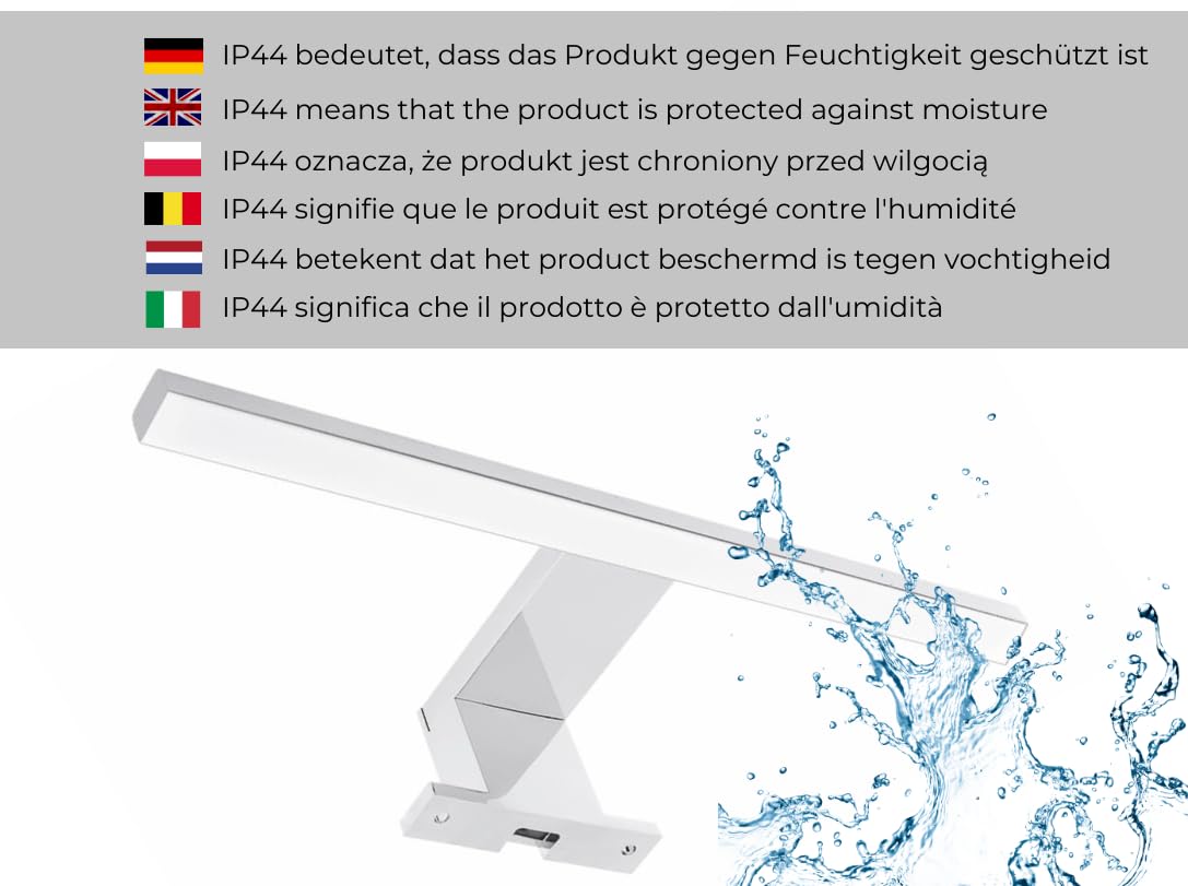 Specchio Bagno con Luce da Parete Bianco A: 50 cm x L: 60cm con Mensola - Specchio da Bagno LED Retroilluminato con Ripiano, IP44 Impermeabile