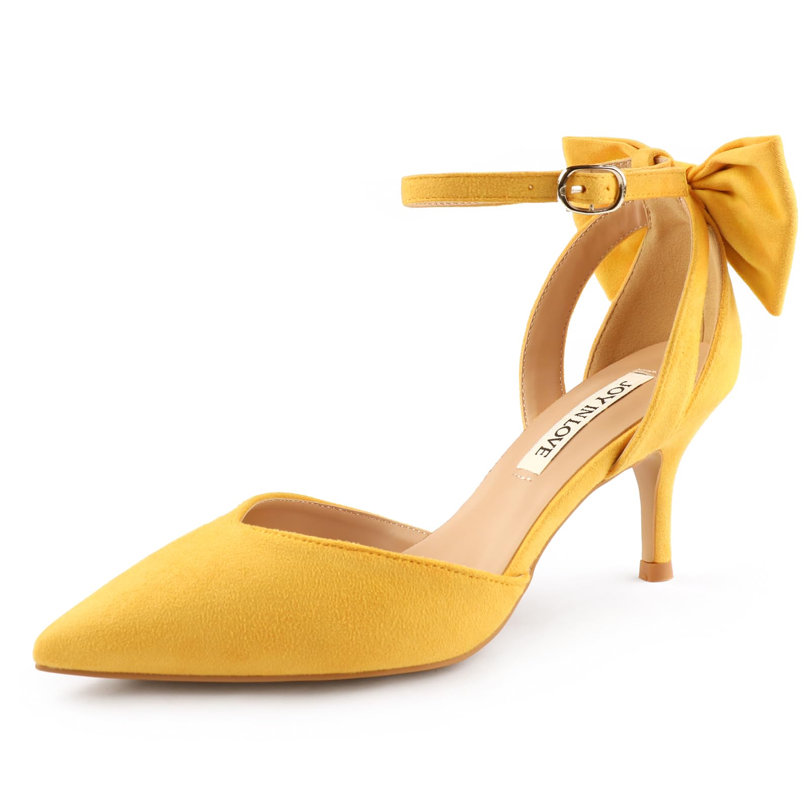 Women's Pumps Kitten Bow Heels Closed Pointed Toe Sandals Ankle Strap Dress Shoes-image-0