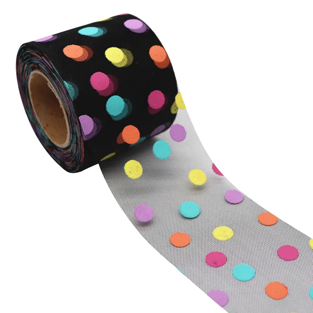 Tulle à pois ruban extensible tissu doux noir multicolore couture loisirs créatifs
