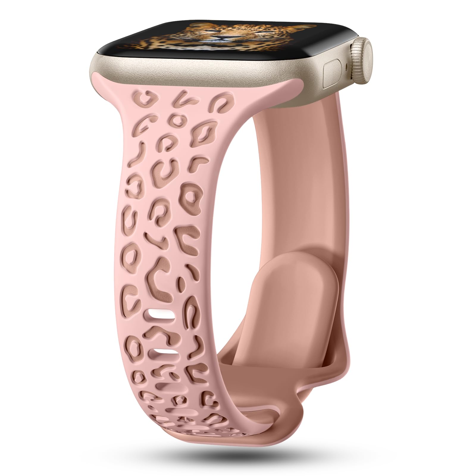 CreateGreat Slim Leopard Engraved Bands Compatible with Apple Watch Band 41mm 40mm 38mm 49mm 45mm 44mm 42mm Women, Narrow Soft Silicone Replacement Strap for iWatch Series 9 8 7 6 5 4 3 2 1,Ultra,SE