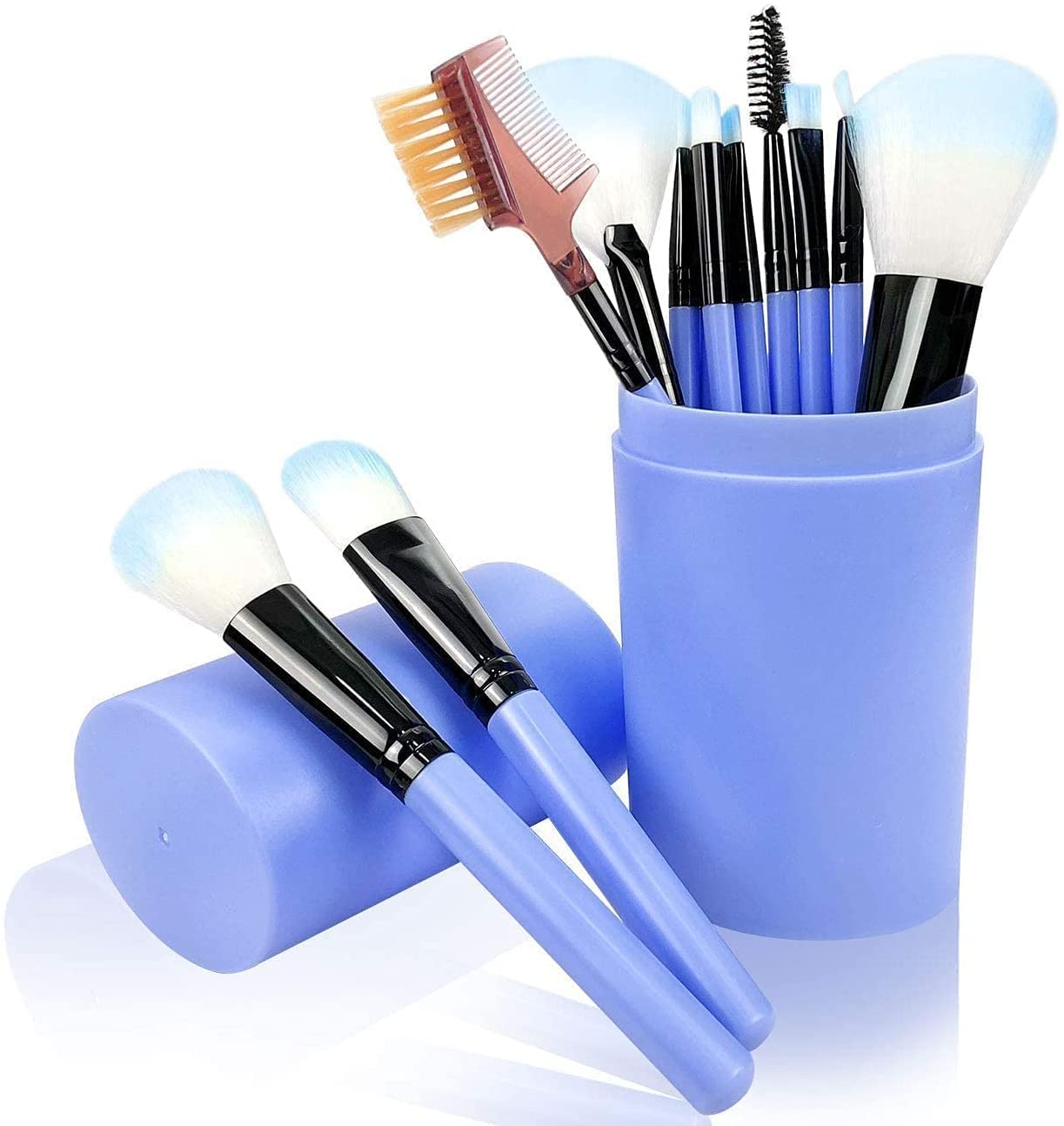 JBzMakeup Brush Sets - 12 Pcs Blue Makeup Brushes For Foundation Eyeshadow Eyebrow Eyeliner Blush Powder Concealer Contour
