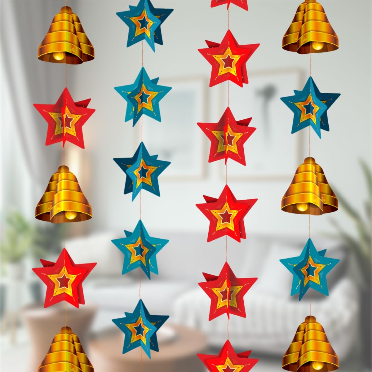Shree Space - SB Hanging (Pack of 4 Row) Paper Star & Bell for Home & Office Decor All Festival Diwali, Christmas & New Year Decoration for Durga Pooja, Navratri, Laxmi Puja Dipawali All Festival (B0CP61XRX6) Amazon Price History, Amazon Price Tracker
