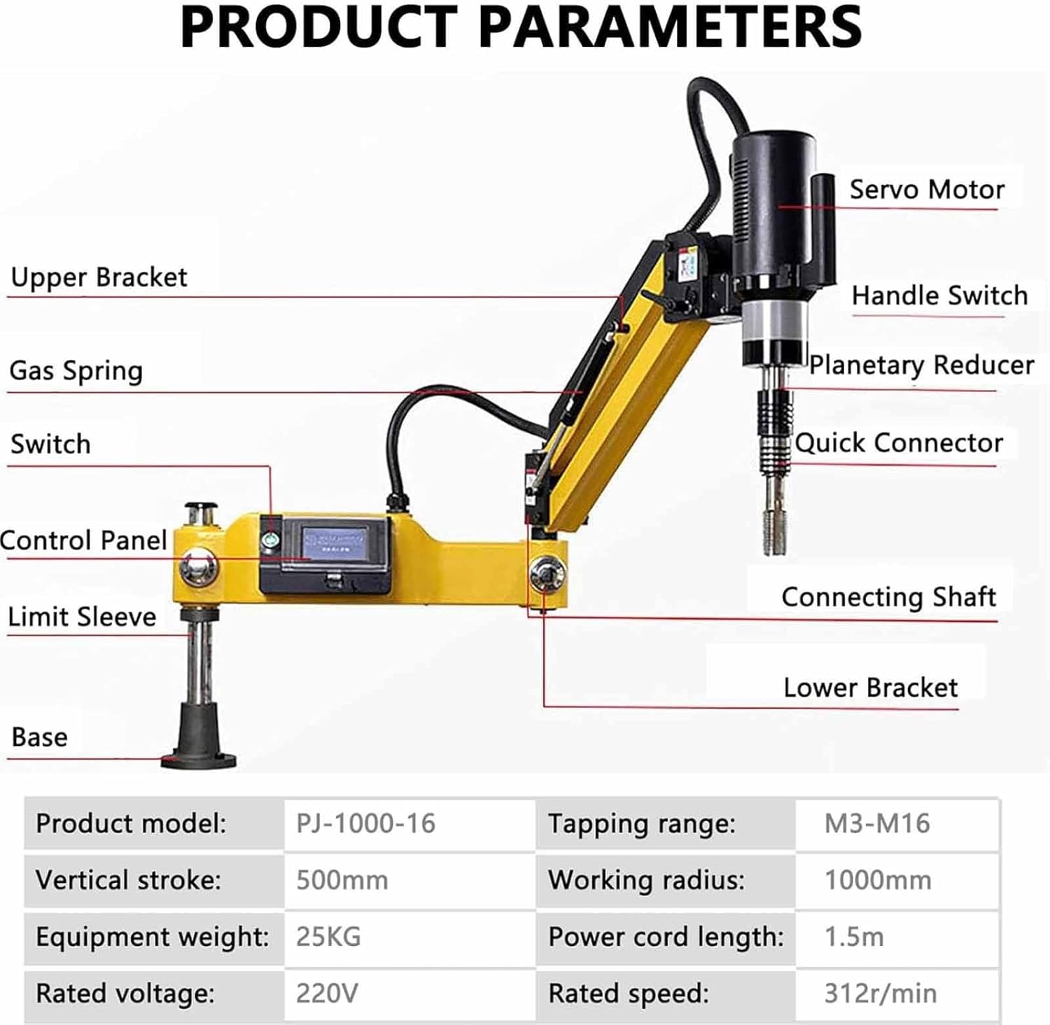 600W Electric Tapping Machine M3-M16,360° Multi-Directions Tapping Machine 312rpm/min,8PCS Collets,for Machinery Manufacturing,Mould Machinery and Other Industries