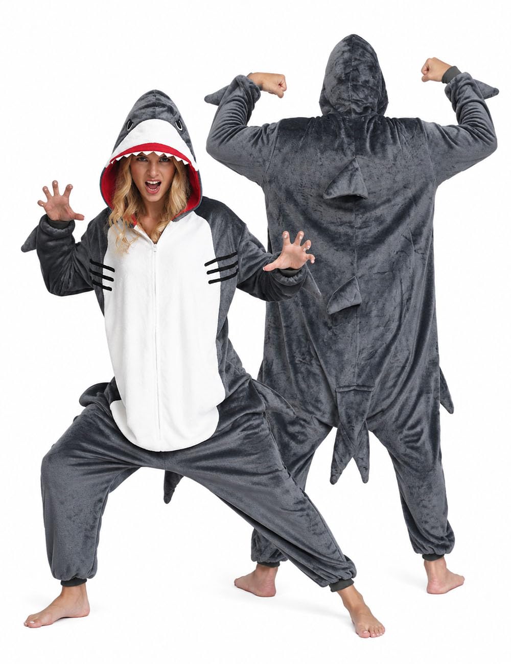vavalad Adult Shark Onesie Pajamas Unisex Animal Cosplay Costume One Piece for Women and Men-picture-46