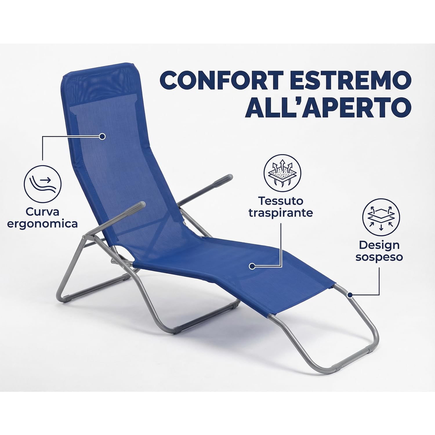 Marvin Lettino Basculante da Giardino Swing Sdraio Oscillante in Acciaio Telo Textilene Traspirante Relax Ergonomico per Esterno Terrazzo Balcone (Blu)
