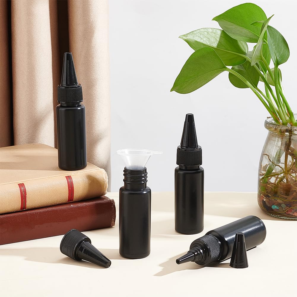 BENECREAT 20 botella Exprimible Negra de 30 ml, Botellas de Plástico A Prueba de Fugas con 3 embudo Y 2 jeringas Sin Aguja, Botellas Vacías Rellenables para Pegamento UV, Petróleo, Líquidos