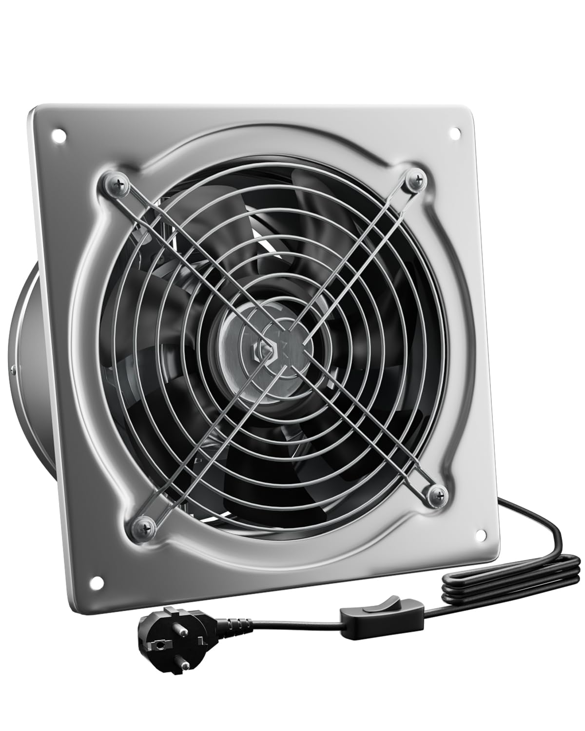 Hon&Guan 200mm Abluftventilator 980m³/h Industrie, Badlüfter mit Rücklaufklappe, Rauchabzug Wandventilator Abluft mit EU-Stecker für Garage Werkstatt Lager Dachboden,Silber
