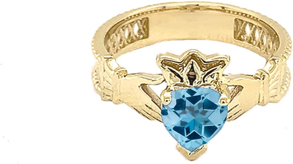 Certified 10k Yellow Gold Personalized Birthstone Cubic Zirconia Celtic Claddagh Proposal Ring