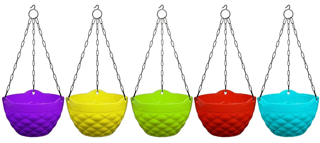 EaglesFord Plastic Diamond Hanging Pot| Multicolour| 8 inch| 5 Pieces