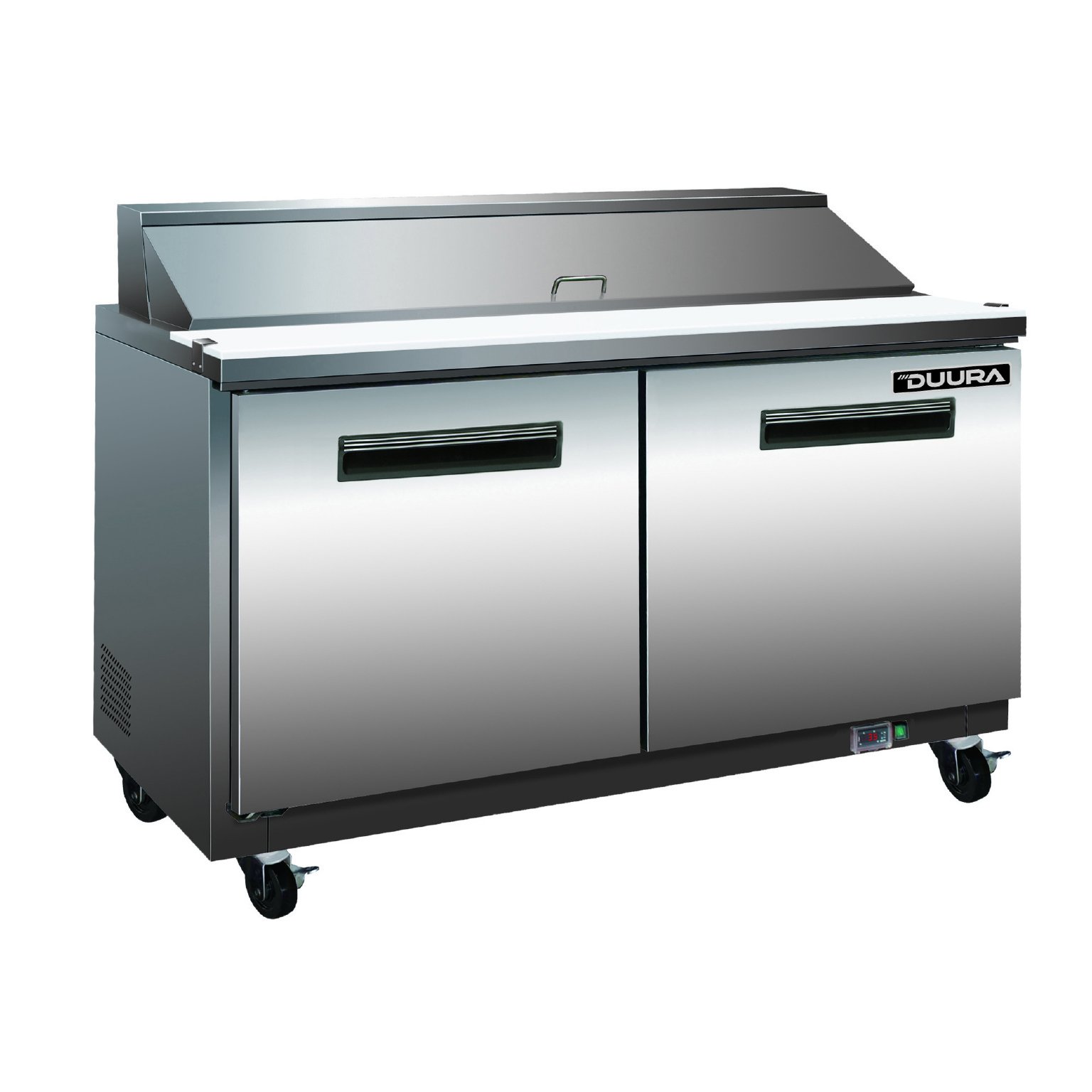 Maxx Cold MXCR60SHC Commercial Refrigerated Sandwich/Salad Prep Station Stainless Steel Construction with 16 4-Inch Pans and Food Grade Cutting Board, 15.5-Cu.Ft., Metallic