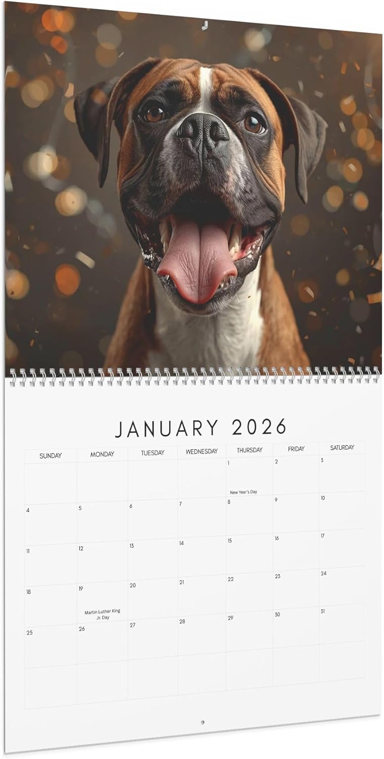 2026 Boxer Dog Wall Calendar – 12 Month Calendar with Adorable Boxers & U.S. Holidays – Dog Lover Gift, Office & Home Decor