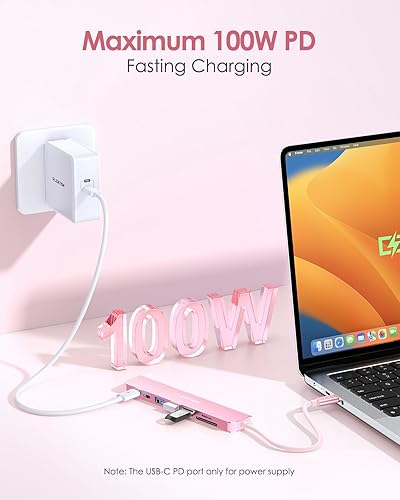 Miniatura 4 de LENTION Hub USB-C 8 en 1 con HDMI 4K 60Hz, entrega de energía de 100 W, datos USB C de 5 Gbps, 3 USB 3.0 y lector de tarjetas microSD y SD para