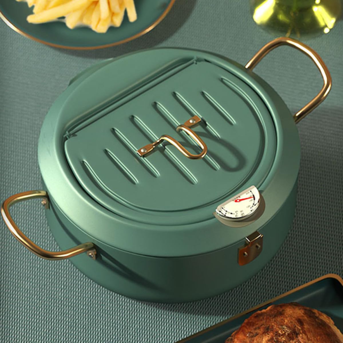 Pentola Frittura Portatile Mini in Acciaio al Carbonio Verde