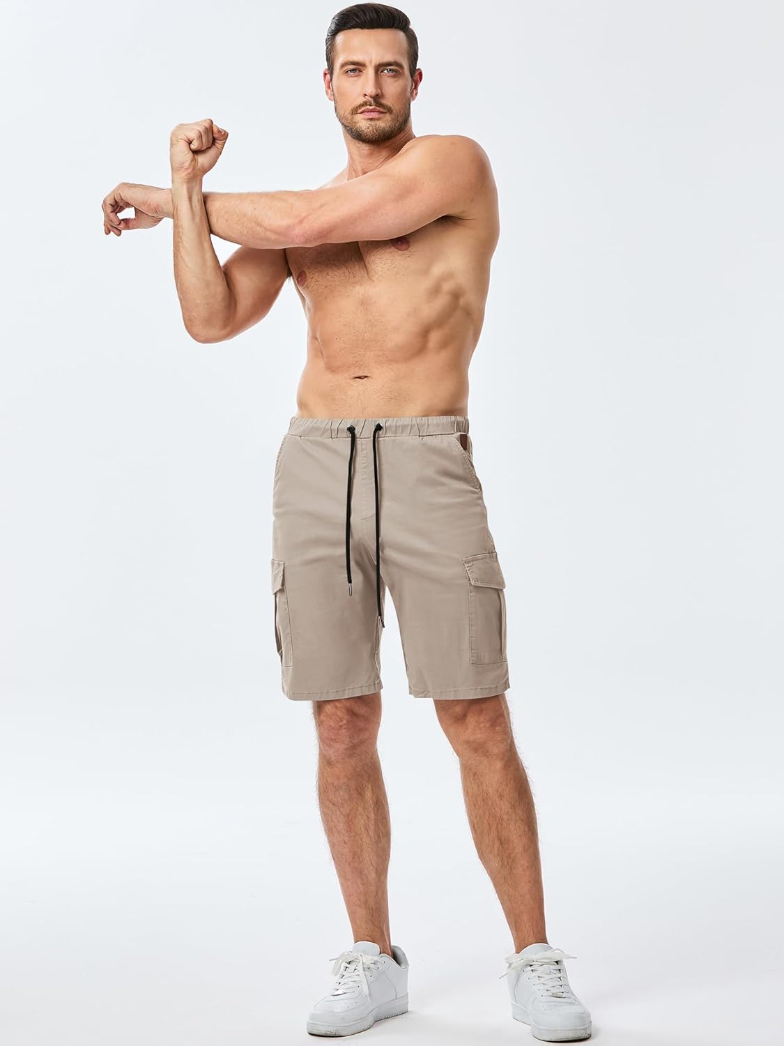 JMIERR Mens Casual Cargo Shorts - Cotton Drawstring Stretch Summer Beach Shorts Twill Chino Short with 6 Pockets - Image 5