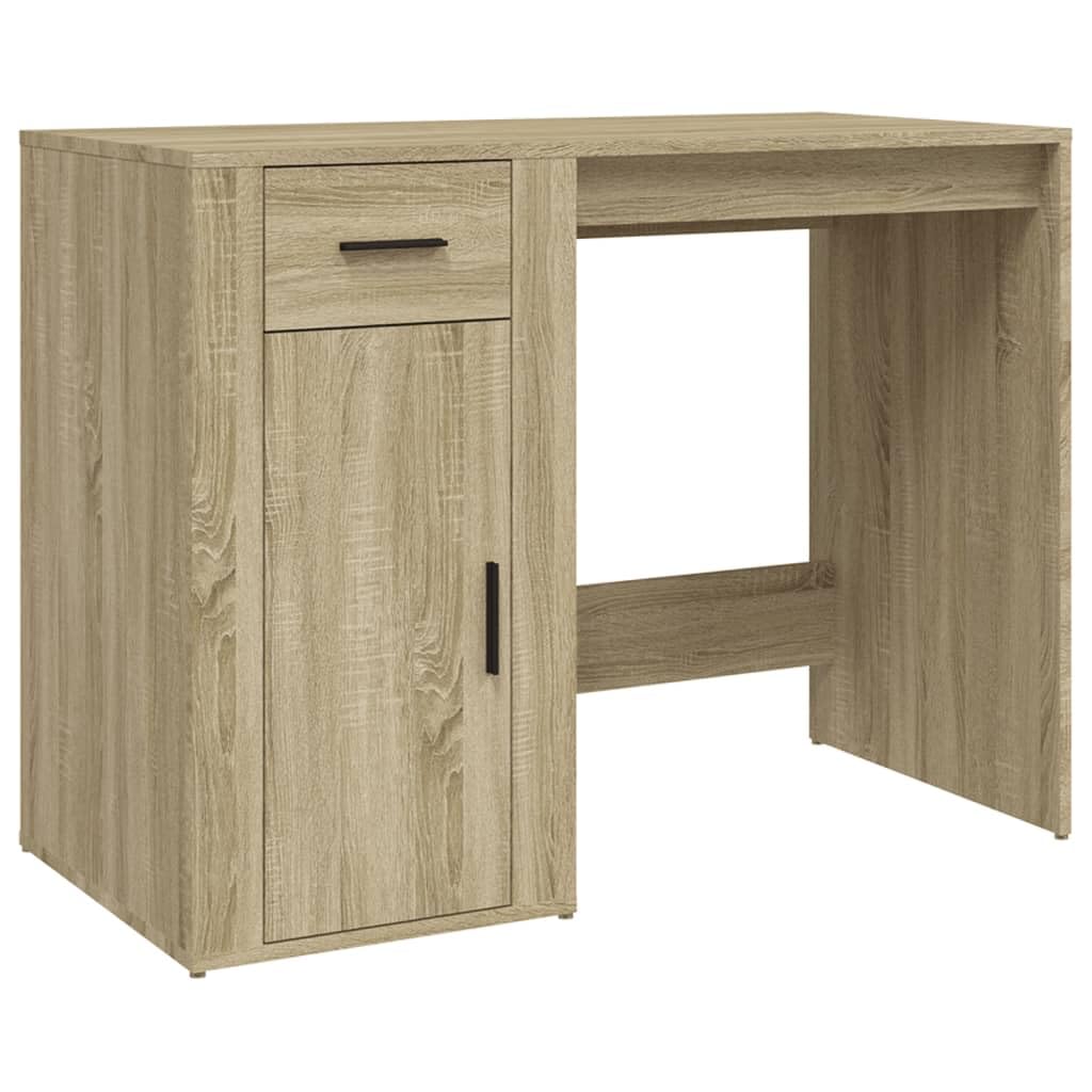 Scrivania per PC Rovere Sonoma 100x49x75 cm Legno Ingegnerizzato | Tavolo da lavoro compatto per ufficio o studio, dotato di un cassetto e un vano con anta salva spazio.