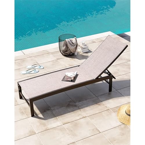 Crestlive Products Aluminum Adjustable Chaise Lounge Chair Outdoor Five-Position Recliner, Curved Design, All Weather For Patio, Beach, Yard, Pool (1Pc Beige) #TOP1