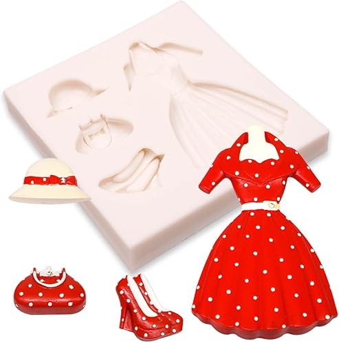 Miniatura 7 de Muyulin Moldes de silicona de maquillaje, 4 paquetes de tacones para falda, ropa, moldes de chocolate para niñas, decoración de pasteles de