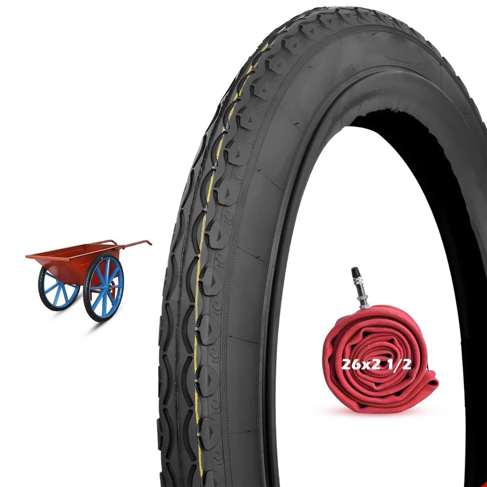 26x2.5 Opona Rowerowa o Wysokiej Nośności 26-2.5 Zestaw Opona + Rurka i 26 2.5 Wytrzymała Opona z Przyczepnością dla Rowerów – 320 kg 600 kPa