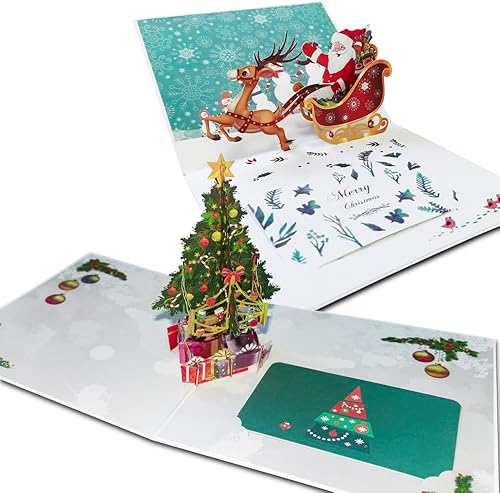 Tarjeta de Navidad emergente tarjetas de felicitación 3D para todas las ocasiones con sobre y etiqueta de mensaje guirnalda de árbol de Navidad Papá Tarjeta de Navidad emergente tarjetas de felicitación 3D para todas las ocasiones con sobre y etiqueta de mensaje guirnalda de árbol de Navidad Papá
