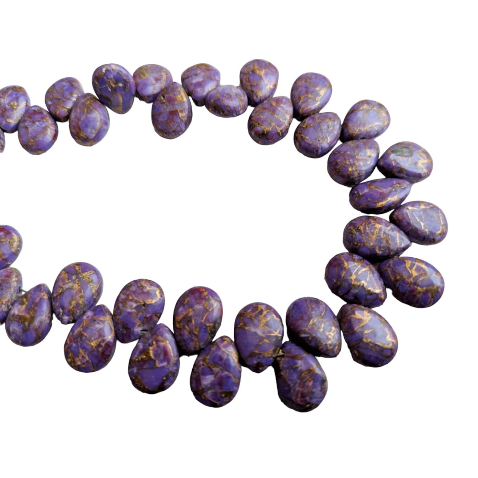7x10mm Mojave Fioletowe miedziane turkusowe zwykłe koraliki gruszkowe, Miedziane turkusowe fantazyjne gruszki, fioletowe koraliki do biżuterii (opcje od 4 cali do 8 cali) - PDG137, 4 cale, 20 szt