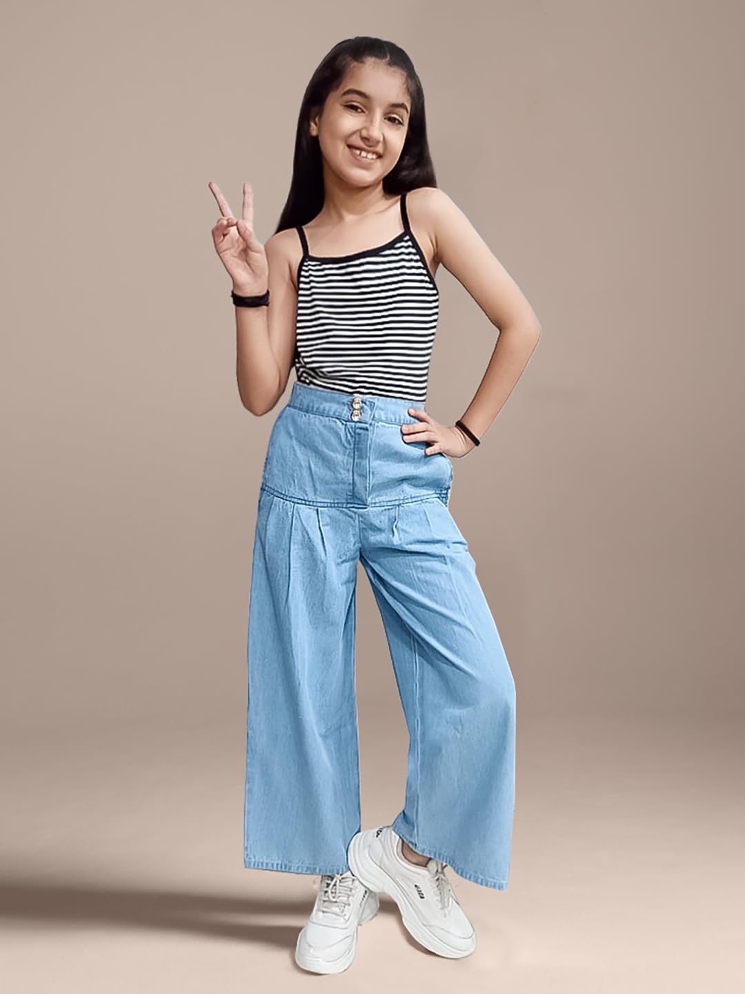 Naughty Ninos Girls Blue Cotton Denim Pleated Flared Jeans (NN00052PNT_9-10 Years) - Image 5 thumbnail
