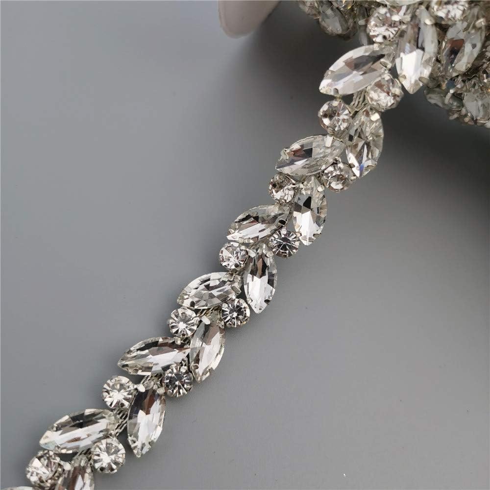 1 yard Rhinestone Crystal Chain 0.59" Width Bling Diamante Lace Trim Ribbon Gem Sparkle Wedding Bridal Dress Necklace Prom Evening Diamond Applique Show Accessories Sash Belt Headwear Craft Cake DIY