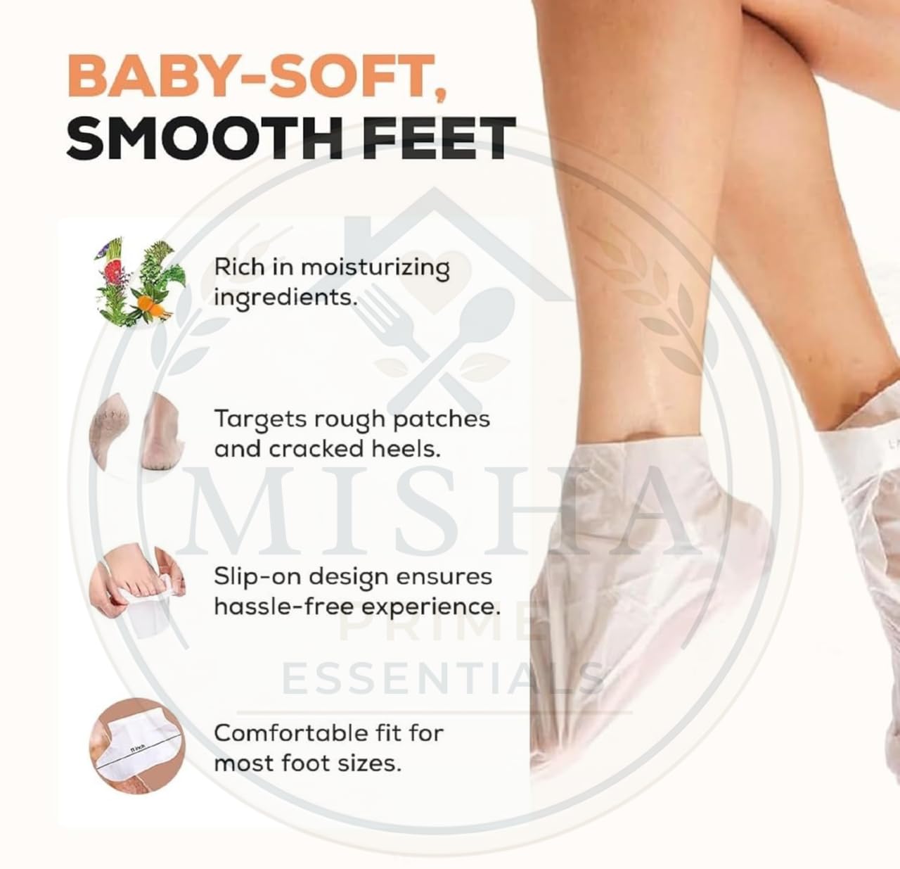 Misha Prime Foot Peel Mask - Professional Dead Skin Remover for Cracked Heels, Exfoliating Foot Mask for Women & Men, Removes Dead Skin & Smooths Dry Feet (Pack of 1) 4