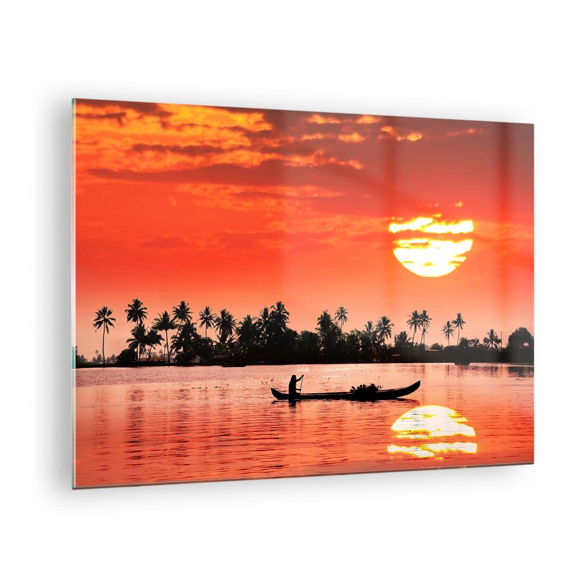 Tableau Toile Canal Bateau Coucher Soleil 70x50cm - Décoration Murale Moderne Pour Salon