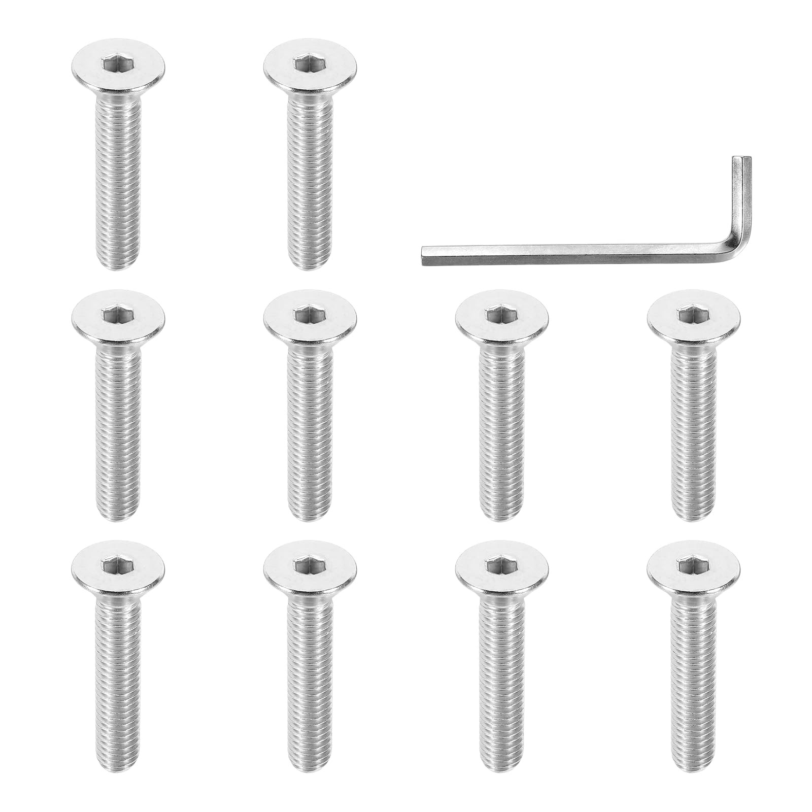 PATIKIL 3/8-16 x 2" Flat Head Socket Cap Screws, 10 Pcs Flat Countersunk Bolts Hex Socket Drive 304 Stainless Steel Machine Screws UNC Coarse Full Thread with Hex Spanner