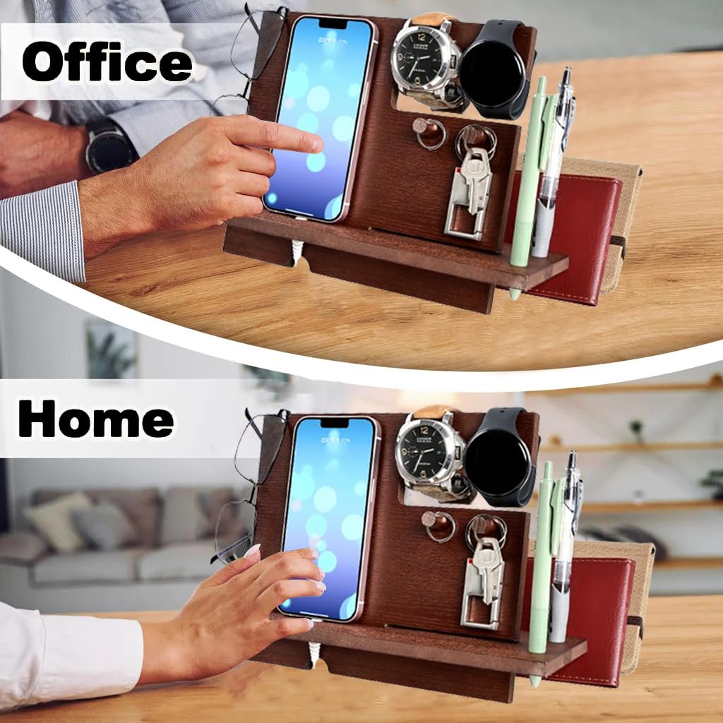 Cadeau Original Noël Utile Organisateur de Bureau Bois et Station de