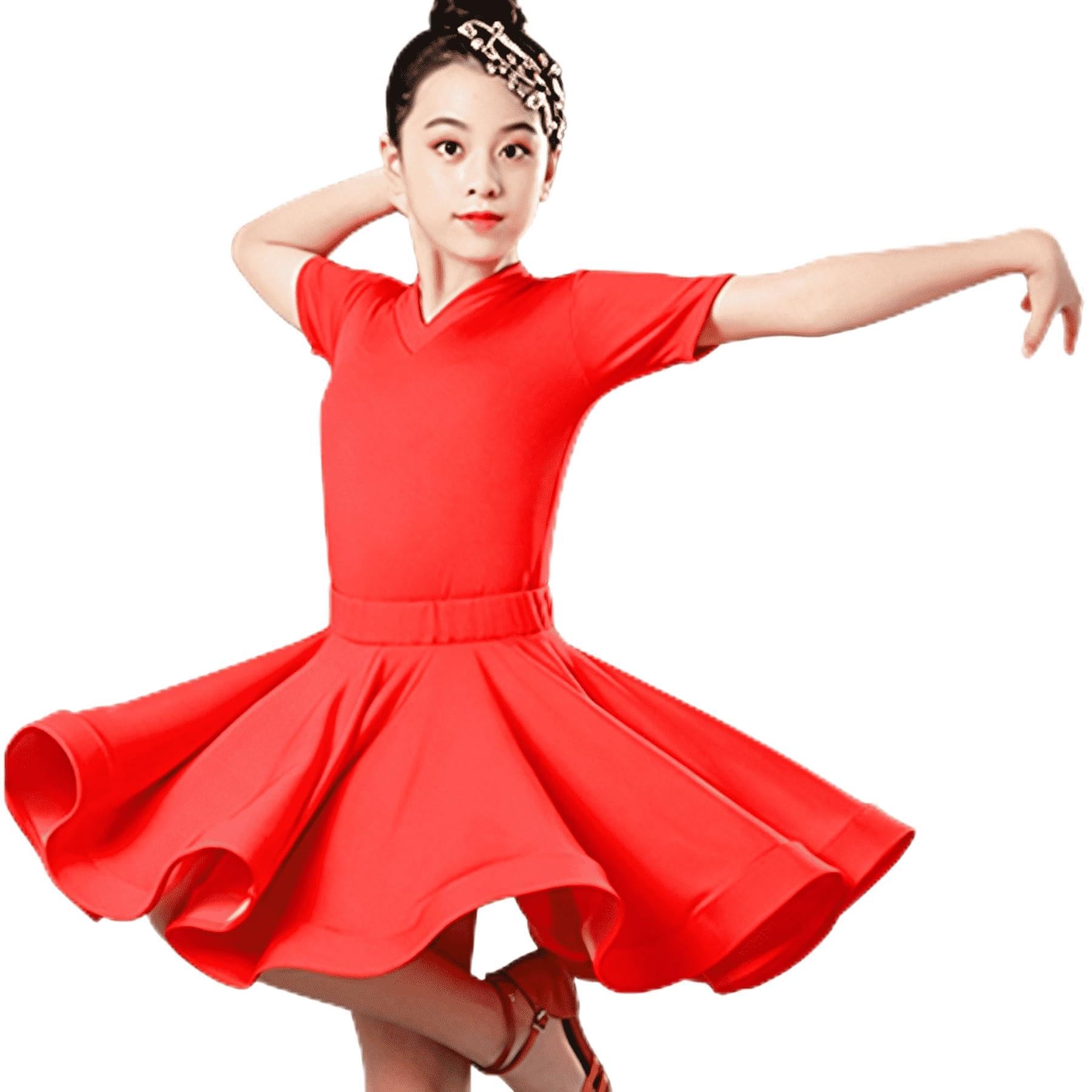Mädchen Latein Tanzkleid V-Ausschnitt Turniertanzbekleidung Rock Professionelles Performance Kostüm Für Rumba Samba Cha Cha