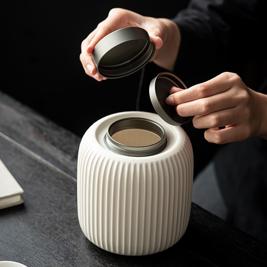 Tee-Set aus Keramik im Creme-Stil, versiegelte Dose für Tee, feuchtigkeitsbeständige Box für die Aufbewahrung von grünem Tee, Vorratsglas für Tee
