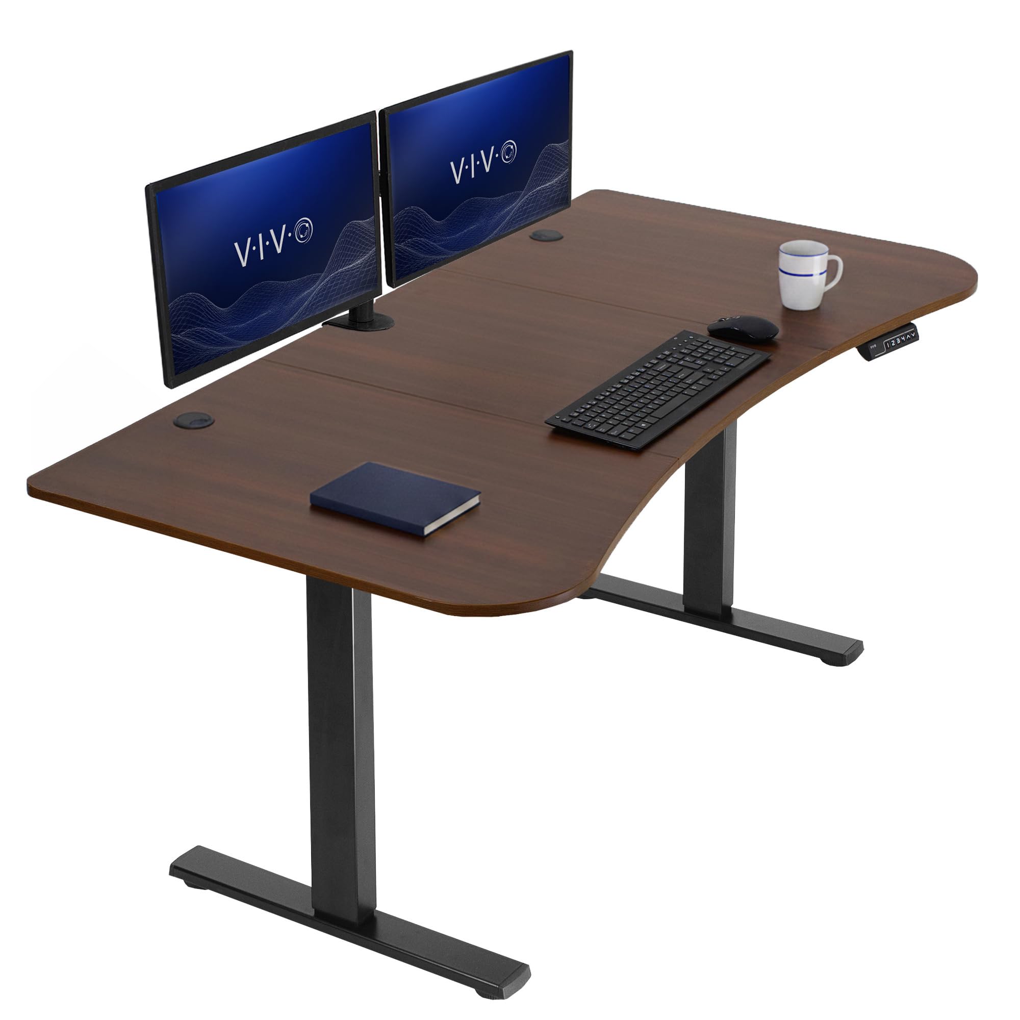 VIVO Dark Walnut 63 x 32 in Standing Desk, DESK-KIT-1B1D | Electric, Holds 220 lbs, Sit Stand Up, Height Adjustable, Home Office, Memory Presets, 1B Series, Black Frame