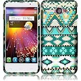 HR Wireless Rubberized Design Cover for Alcatel One Touch Sonic - Retail Packaging - Mint Green Aztec