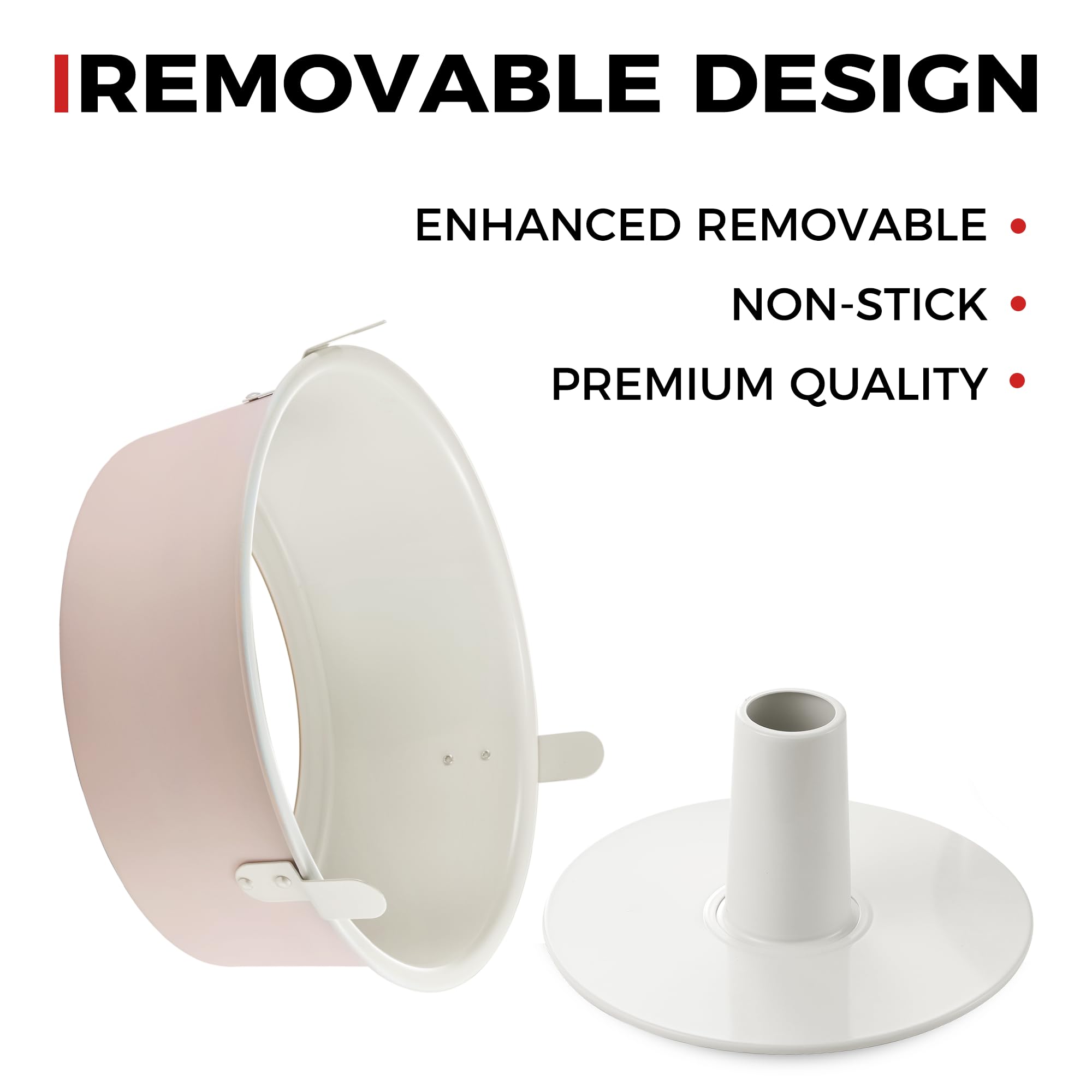HONGBAKE Molde antiadherente para tartas de ángel con parte inferior extraíble, moldes de tubo de 10 pulgadas para hornear pasteles de gasa, 16 tazas, resistente, color rosa