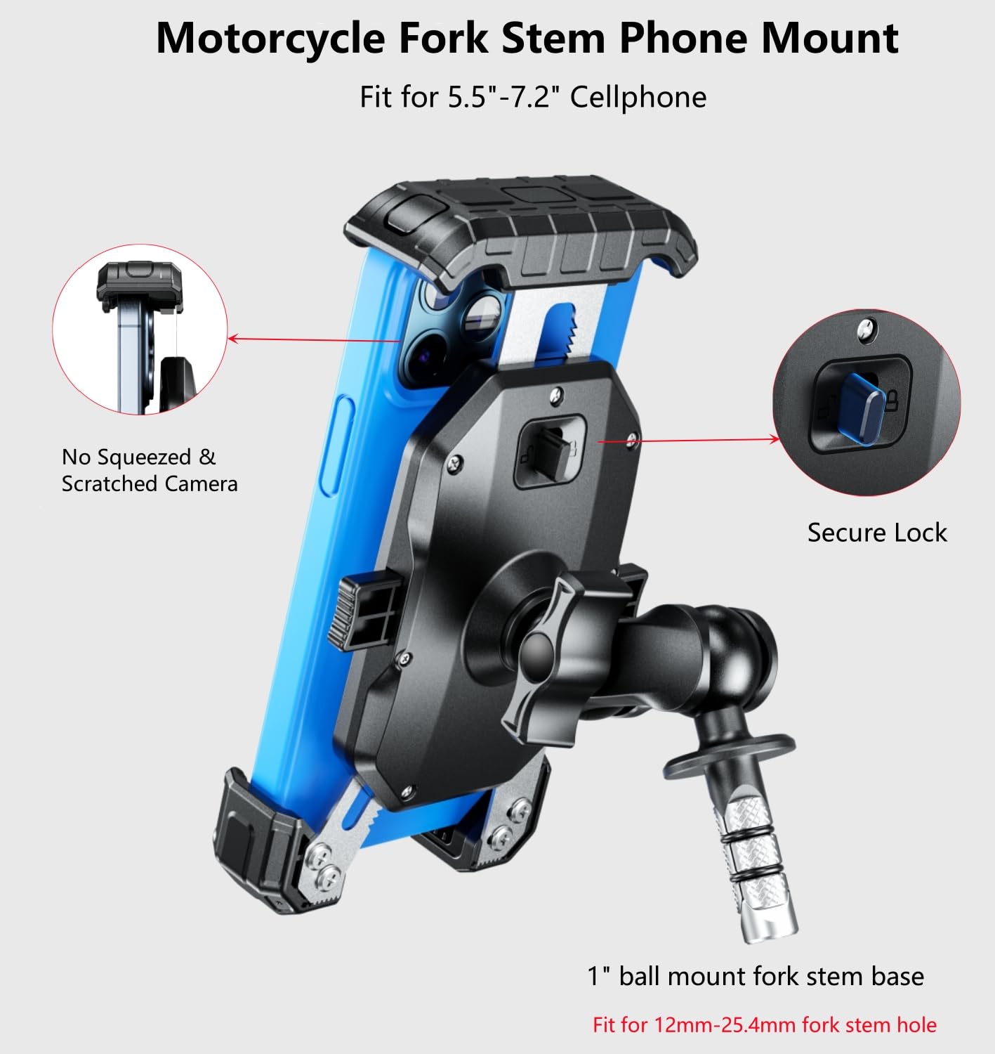 Motorcycle Fork Stem Phone Mount Holder With Vibration Dampener - View #14