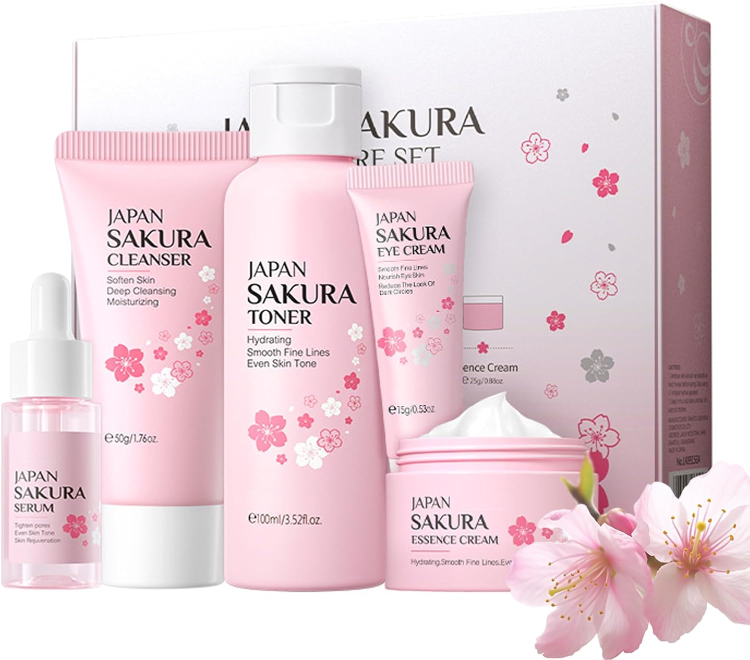 5pcs Sakura Skin Care Sets Gifts for Teenage Girls,YANZEFEI Skin care for Teenage Girls,Girls Skincare Set,Cherry Blossom Skin Care Kit,Gift Set for Teenage Girls Women Mom Daughter Birthday Christmas