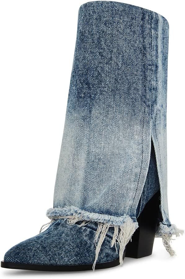 Steve Madden Women's Livvy Western Boot, Denim Fabric, 6