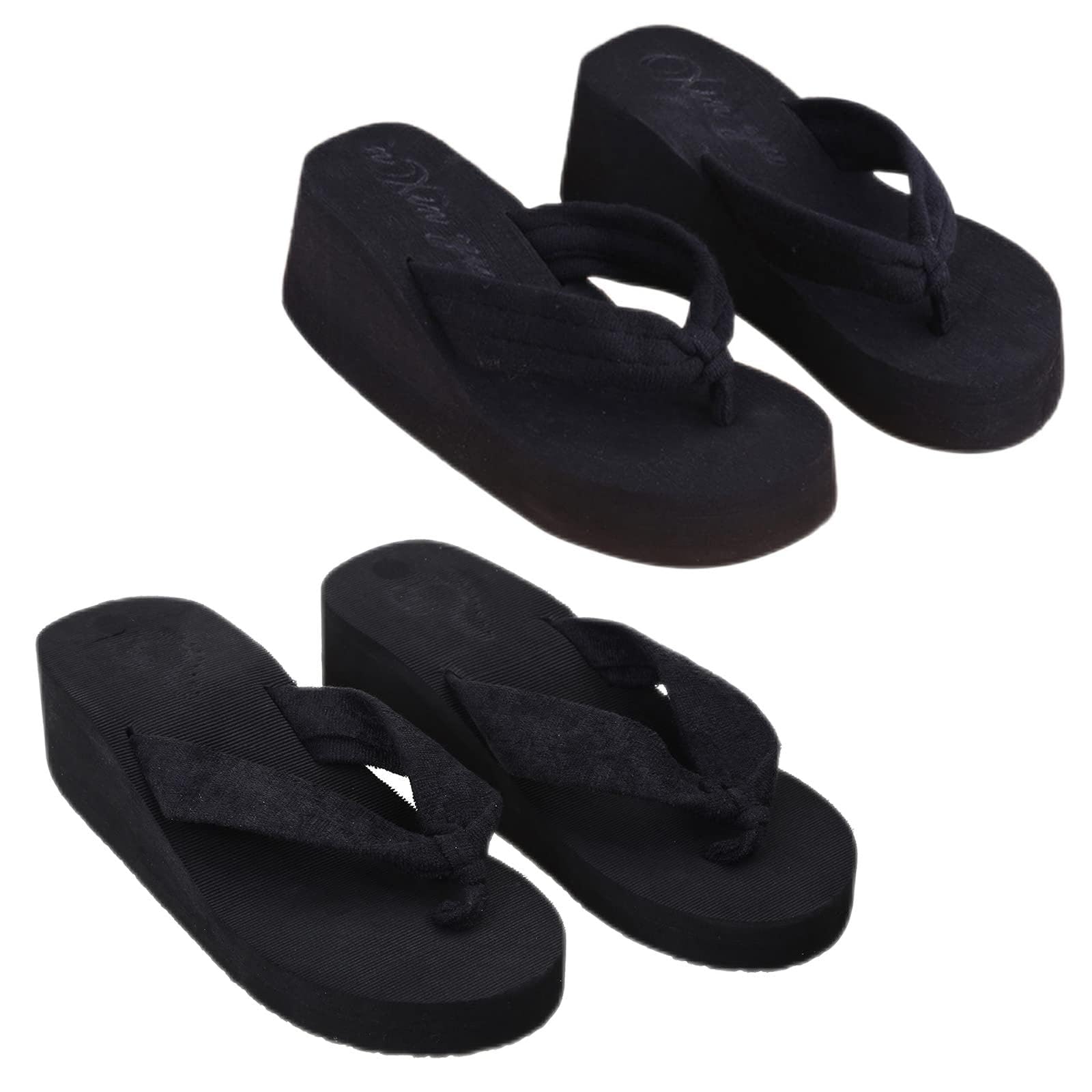 Xfuyi Women's Black Soft Wedge Sandals Thong Flip Flops Platform Slippers Beach